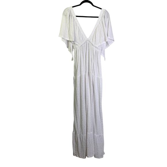 FREE PEOPLE BEACH Dress‎ Medium La La Maxi V-Neck Flutter Sleeves Flouncy Tiered - Picture 4 of 16